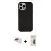 MARSİLYAN™- iPhone 13 Pro Max Kılıf Çekirdek Çizgi - Siyah 6D Mat Seramik Hayalet Nano Ekran Koruyucu + Gökkuşağı Pers Alüminyum Kamera Lens