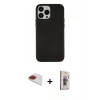 MARSİLYAN™- iPhone 13 Pro Max Kılıf Çekirdek Çizgi - Siyah Bilvis 3D Cam Ekran Koruyucu + Pers Alüminyum Kamera Lens - KI