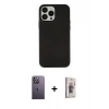 MARSİLYAN™- iPhone 13 Pro Max Kılıf Çekirdek Çizgi - Siyah Bilvis 3D Cam Ekran Koruyucu + Neon Fosforlu Kamera Lens - BZ
