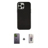 MARSİLYAN™- iPhone 13 Pro Max Kılıf Çekirdek Çizgi - Siyah Bilvis 3D Cam Ekran Koruyucu + Yeşil Neon Fosforlu Kamera Lens