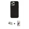 MARSİLYAN™- iPhone 13 Pro Max Kılıf Çekirdek Çizgi - Siyah Bilvis 3D Mat Cam Ekran Koruyucu + Rainbow Kamera Lens Koruma Cam - BZ