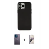 MARSİLYAN™- iPhone 13 Pro Max Kılıf Çekirdek Çizgi - Siyah Bilvis 3D Mat Cam Ekran Koruyucu + Neon Fosforlu Kamera Lens - MI