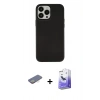 MARSİLYAN™- iPhone 13 Pro Max Kılıf Çekirdek Çizgi - Siyah Bilvis 5in1 5D Magic Hayalet Cam Ekran Koruyucu + Sarı Renkli Kamera Lens Koruma Cam