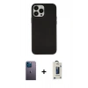 MARSİLYAN™- iPhone 13 Pro Max Kılıf Çekirdek Çizgi - Siyah Bilvis Hayalet Cam Ekran Koruyucu + Neon Fosforlu Kamera Lens - MI