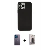 MARSİLYAN™- iPhone 13 Pro Max Kılıf Çekirdek Çizgi - Siyah Bilvis Hayalet Cam Ekran Koruyucu + Neon Fosforlu Kamera Lens - MI