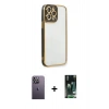 MARSİLYAN™- iPhone 13 Pro Max Kılıf Çekirdek Klasik Serisi - Şeffaf 360 Full Body Arka Koruyucu + Beyaz Neon Fosforlu Kamera Lens