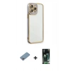 MARSİLYAN™- iPhone 13 Pro Max Kılıf Çekirdek Klasik Serisi - Şeffaf 360 Full Body Arka Koruyucu + Shine Kamera Lens Koruma Cam - GI