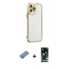 MARSİLYAN™- iPhone 13 Pro Max Kılıf Çekirdek Klasik Serisi - Şeffaf 360 Full Body Arka Koruyucu + Shine Kamera Lens Koruma Cam - GI