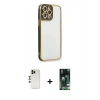 MARSİLYAN™- iPhone 13 Pro Max Kılıf Çekirdek Klasik Serisi - Şeffaf 360 Full Body Arka Koruyucu + Shine Kamera Lens - GD