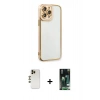 MARSİLYAN™- iPhone 13 Pro Max Kılıf Çekirdek Klasik Serisi - Şeffaf 360 Full Body Arka Koruyucu + Shine Kamera Lens - GD