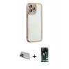 MARSİLYAN™- iPhone 13 Pro Max Kılıf Çekirdek Klasik Serisi - Şeffaf 360 Full Body Arka Koruyucu + Rainbow Kamera Lens Koruma Cam - MI