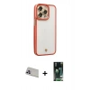 MARSİLYAN™- iPhone 13 Pro Max Kılıf Çekirdek Klasik Serisi - Şeffaf 360 Full Body Arka Koruyucu + Mor Rainbow Kamera Lens Koruma Cam