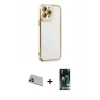 MARSİLYAN™- iPhone 13 Pro Max Kılıf Çekirdek Klasik Serisi - Şeffaf 360 Full Body Arka Koruyucu + Mor Rainbow Kamera Lens Koruma Cam