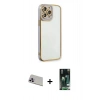 MARSİLYAN™- iPhone 13 Pro Max Kılıf Çekirdek Klasik Serisi - Şeffaf 360 Full Body Arka Koruyucu + Mor Rainbow Kamera Lens Koruma Cam