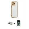 MARSİLYAN™- iPhone 13 Pro Max Kılıf Çekirdek Klasik Serisi - Şeffaf 360 Full Body Arka Koruyucu + Mor Rainbow Kamera Lens Koruma Cam