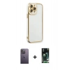 MARSİLYAN™- iPhone 13 Pro Max Kılıf Çekirdek Klasik Serisi - Şeffaf 360 Full Body Arka Koruyucu + Neon Fosforlu Kamera Lens - BZ