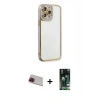 MARSİLYAN™- iPhone 13 Pro Max Kılıf Çekirdek Klasik Serisi - Şeffaf 360 Full Body Arka Koruyucu + Rainbow Kamera Lens Koruma Cam - KI