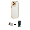 MARSİLYAN™- iPhone 13 Pro Max Kılıf Çekirdek Klasik Serisi - Şeffaf 360 Full Body Arka Koruyucu + Rainbow Kamera Lens Koruma Cam - KI