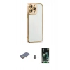 MARSİLYAN™- iPhone 13 Pro Max Kılıf Çekirdek Klasik Serisi - Şeffaf 360 Full Body Arka Koruyucu + Renkli Kamera Lens Koruma Cam - SI