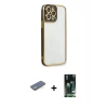 MARSİLYAN™- iPhone 13 Pro Max Kılıf Çekirdek Klasik Serisi - Şeffaf 360 Full Body Arka Koruyucu + Renkli Kamera Lens Koruma Cam - YL