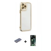 MARSİLYAN™- iPhone 13 Pro Max Kılıf Çekirdek Klasik Serisi - Şeffaf 360 Full Body Arka Koruyucu + Renkli Kamera Lens Koruma Cam - MI