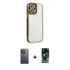 MARSİLYAN™- iPhone 13 Pro Max Kılıf Çekirdek Klasik Serisi - Şeffaf 360 Full Body Arka Koruyucu + Neon Fosforlu Kamera Lens - YL