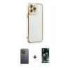 MARSİLYAN™- iPhone 13 Pro Max Kılıf Çekirdek Klasik Serisi - Şeffaf 360 Full Body Arka Koruyucu + Neon Fosforlu Kamera Lens - YL