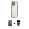 MARSİLYAN™- iPhone 13 Pro Max Kılıf Çekirdek Klasik Serisi - Şeffaf 360 Full Body Arka Koruyucu + Neon Fosforlu Kamera Lens - YL