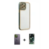 MARSİLYAN™- iPhone 13 Pro Max Kılıf Çekirdek Klasik Serisi - Şeffaf 360 Full Body Arka Koruyucu + Neon Fosforlu Kamera Lens - YL