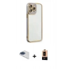 MARSİLYAN™- iPhone 13 Pro Max Kılıf Çekirdek Klasik Serisi - Şeffaf Maxco Cam Ekran Koruyucu + Pers Alüminyum Kamera Lens - LT