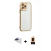 MARSİLYAN™- iPhone 13 Pro Max Kılıf Çekirdek Klasik Serisi - Şeffaf Maxco Cam Ekran Koruyucu + Pers Alüminyum Kamera Lens - LT