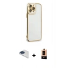 MARSİLYAN™- iPhone 13 Pro Max Kılıf Çekirdek Klasik Serisi - Şeffaf Maxco Cam Ekran Koruyucu + Pers Alüminyum Kamera Lens - LT