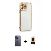 MARSİLYAN™- iPhone 13 Pro Max Kılıf Çekirdek Klasik Serisi - Şeffaf Maxco Cam Ekran Koruyucu + Neon Fosforlu Kamera Lens - MI