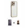 MARSİLYAN™- iPhone 13 Pro Max Kılıf Çekirdek Klasik Serisi - Şeffaf Maxco Cam Ekran Koruyucu + Neon Fosforlu Kamera Lens - BZ