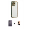 MARSİLYAN™- iPhone 13 Pro Max Kılıf Çekirdek Klasik Serisi - Şeffaf Maxco Cam Ekran Koruyucu + Neon Fosforlu Kamera Lens - BZ