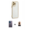 MARSİLYAN™- iPhone 13 Pro Max Kılıf Çekirdek Klasik Serisi - Şeffaf Maxco Cam Ekran Koruyucu + Neon Fosforlu Kamera Lens - MI