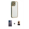 MARSİLYAN™- iPhone 13 Pro Max Kılıf Çekirdek Klasik Serisi - Şeffaf Maxco Cam Ekran Koruyucu + Neon Fosforlu Kamera Lens - MI