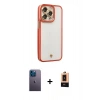 MARSİLYAN™- iPhone 13 Pro Max Kılıf Çekirdek Klasik Serisi - Şeffaf Maxco Cam Ekran Koruyucu + Neon Fosforlu Kamera Lens - MI