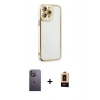 MARSİLYAN™- iPhone 13 Pro Max Kılıf Çekirdek Klasik Serisi - Şeffaf Maxco Cam Ekran Koruyucu + Neon Fosforlu Kamera Lens - BZ