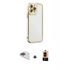MARSİLYAN™- iPhone 13 Pro Max Kılıf Çekirdek Klasik Serisi - Şeffaf Maxco Cam Ekran Koruyucu + Pers Alüminyum Kamera Lens - GI