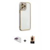 MARSİLYAN™- iPhone 13 Pro Max Kılıf Çekirdek Klasik Serisi - Şeffaf Maxco Cam Ekran Koruyucu + Pers Alüminyum Kamera Lens - GI