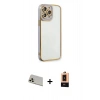 MARSİLYAN™- iPhone 13 Pro Max Kılıf Çekirdek Klasik Serisi - Şeffaf Maxco Cam Ekran Koruyucu + Rainbow Kamera Lens Koruma Cam - REGD
