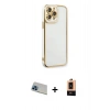 MARSİLYAN™- iPhone 13 Pro Max Kılıf Çekirdek Klasik Serisi - Şeffaf Maxco Cam Ekran Koruyucu + Rainbow Kamera Lens Koruma Cam - MI