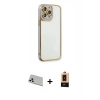 MARSİLYAN™- iPhone 13 Pro Max Kılıf Çekirdek Klasik Serisi - Şeffaf Maxco Cam Ekran Koruyucu + Rainbow Kamera Lens Koruma Cam - BZ