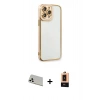 MARSİLYAN™- iPhone 13 Pro Max Kılıf Çekirdek Klasik Serisi - Şeffaf Maxco Cam Ekran Koruyucu + Rainbow Kamera Lens Koruma Cam - BZ