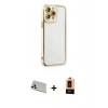 MARSİLYAN™- iPhone 13 Pro Max Kılıf Çekirdek Klasik Serisi - Şeffaf Maxco Cam Ekran Koruyucu + Rainbow Kamera Lens Koruma Cam - BZ