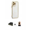 MARSİLYAN™- iPhone 13 Pro Max Kılıf Çekirdek Klasik Serisi - Şeffaf Maxco Cam Ekran Koruyucu + Raze Metal Kamera Lens - GD