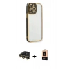 MARSİLYAN™- iPhone 13 Pro Max Kılıf Çekirdek Klasik Serisi - Şeffaf Maxco Cam Ekran Koruyucu + Raze Metal Kamera Lens - GD