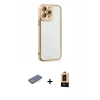 MARSİLYAN™- iPhone 13 Pro Max Kılıf Çekirdek Klasik Serisi - Şeffaf Maxco Cam Ekran Koruyucu + Renkli Kamera Lens Koruma Cam - MI
