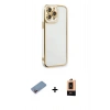 MARSİLYAN™- iPhone 13 Pro Max Kılıf Çekirdek Klasik Serisi - Şeffaf Maxco Cam Ekran Koruyucu + Shine Kamera Lens Koruma Cam - PE